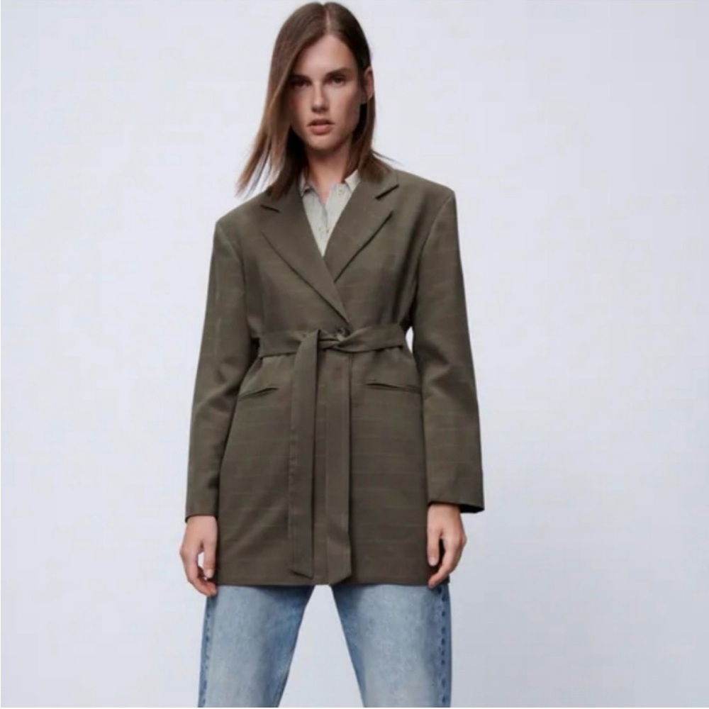 Zara Olive Belted Blazer